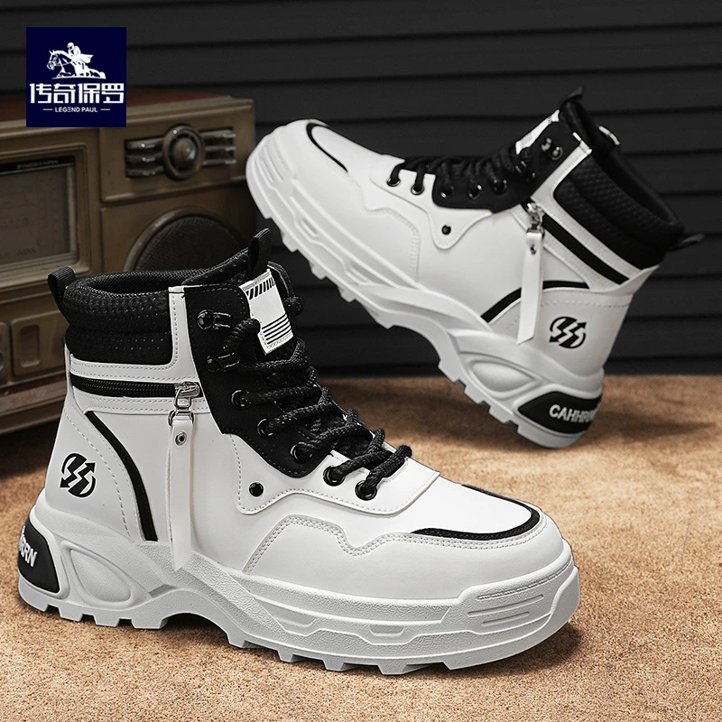 传奇保罗马丁靴男款秋冬季高帮英伦风厚底增高休闲中帮工装男鞋子