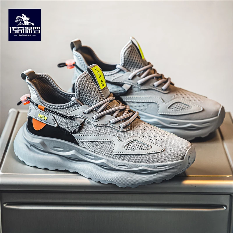 传奇保罗2024夏季新款潮流透气网面飞织鞋时尚休闲运动鞋跑步男鞋