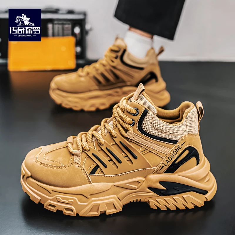 传奇保罗高帮男鞋2024秋季新款男士厚底增高老爹鞋潮流百搭运动鞋
