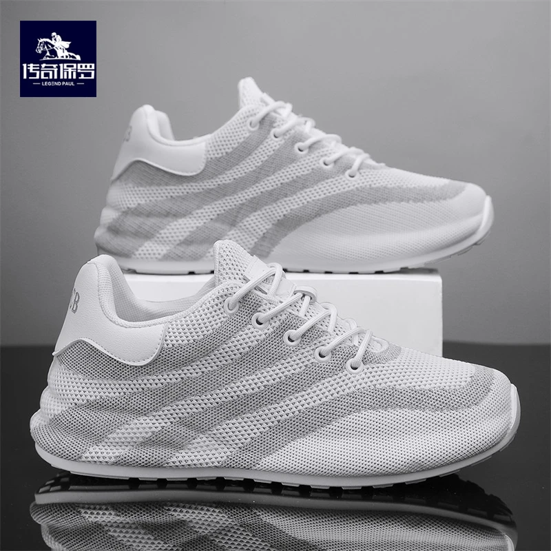 传奇保罗2024夏季新款透气飞织网面鞋时尚休闲男鞋潮流百搭小白鞋