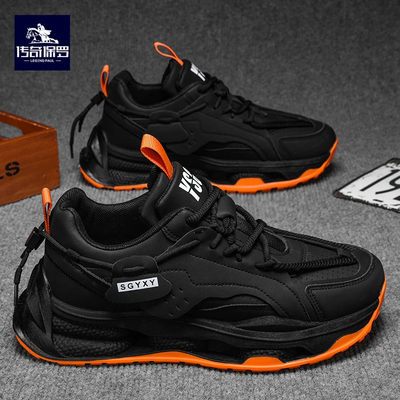 传奇保罗春季新款男士潮流百搭厚底老爹鞋学生透气防臭韩版休闲鞋