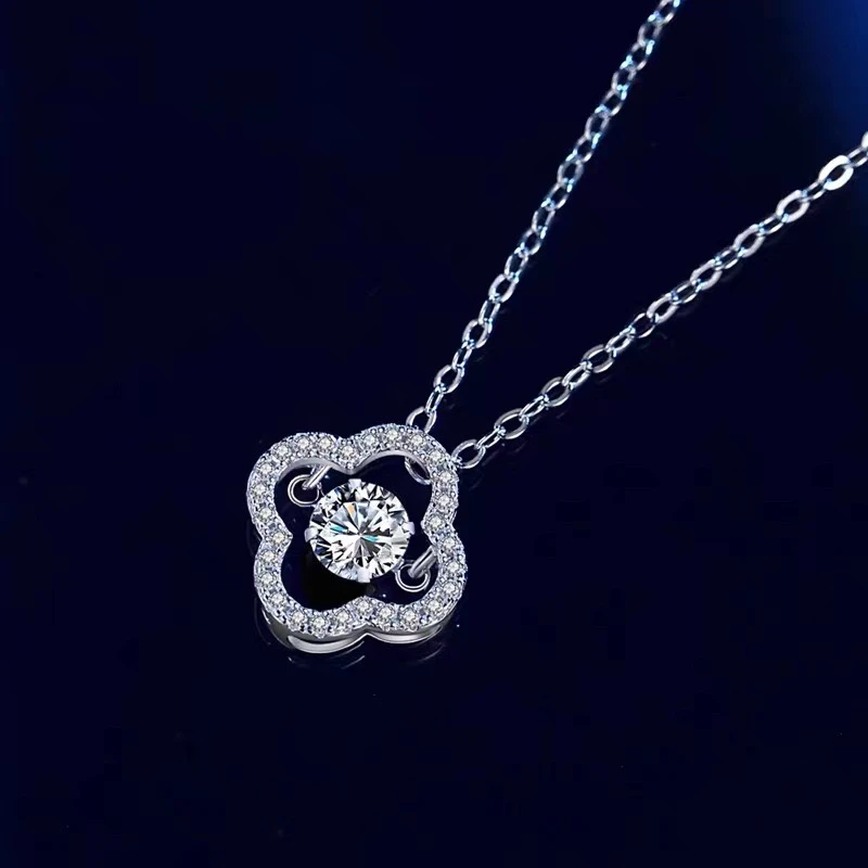 坠链均925银 s925纯银灵动四叶草项链