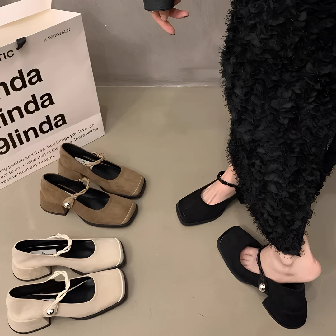 2025新款高级感法式复古玛丽珍鞋乐福鞋小香风女鞋高跟鞋黑色单鞋