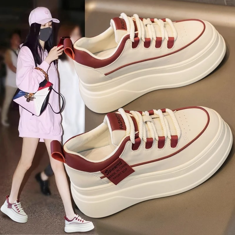 小白鞋女2024春季新款内增高板鞋松糕厚底爆款百搭运动休闲女鞋子