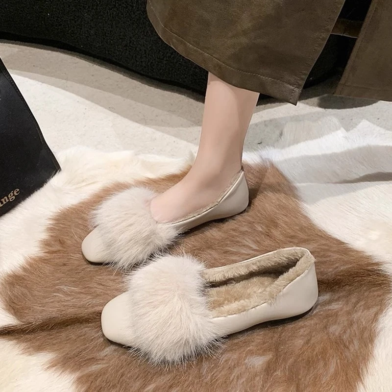 毛毛鞋女秋冬外穿加绒小皮鞋软底豆豆鞋法式温柔玛丽珍乐福二棉鞋