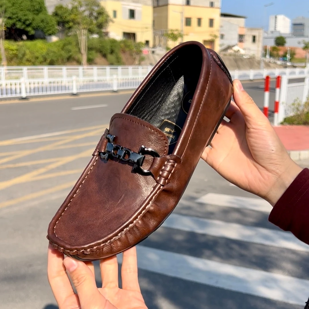 2025新款手工豆豆鞋时尚百搭透气韩版一脚蹬鞋真皮百搭鞋男士夏季
