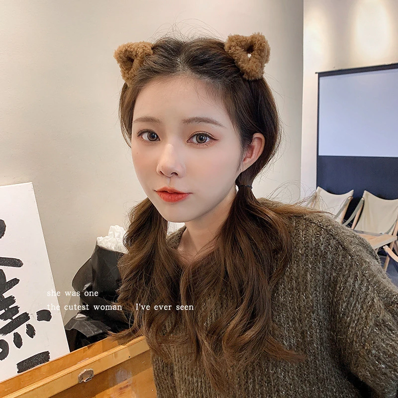 毛绒猫耳朵抓夹后脑勺夹半扎发碎发夹可爱羊羔毛小抓夹网红轻奢