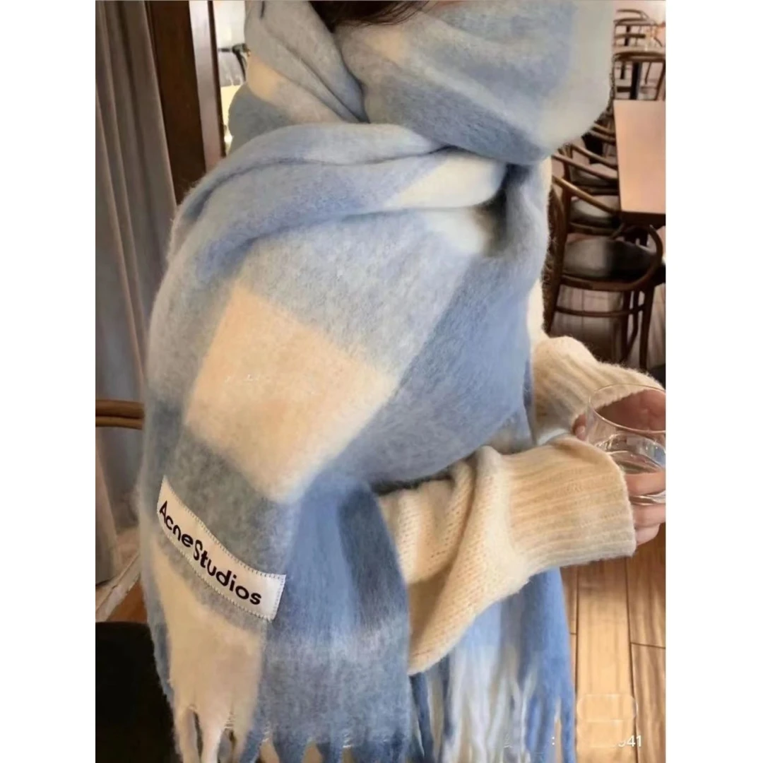 日本ZGP秋冬款格子围巾女明星同款时尚彩虹格学生围脖保暖流苏