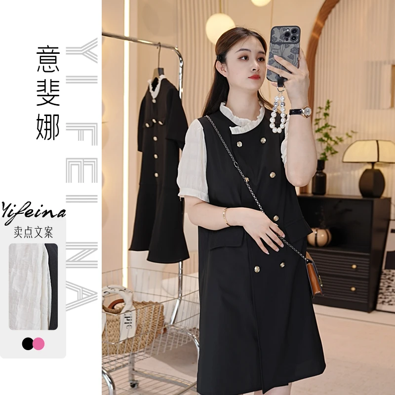 双排扣西装式连衣裙女2024夏季夏装新款小个子裙子