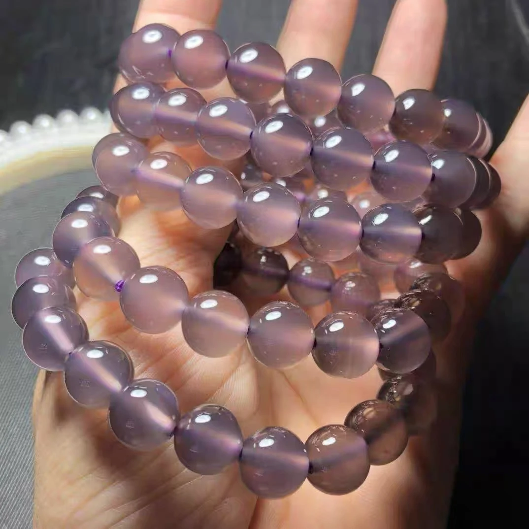 天然冰烟紫玛瑙手串烟灰色7A玉石气质手链百搭正品素圈礼物男女