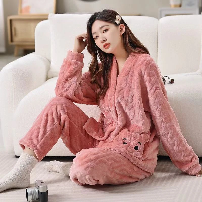 秋冬季新款海岛绒女睡衣2024女士薄款加绒冬款保暖时尚家居服套装