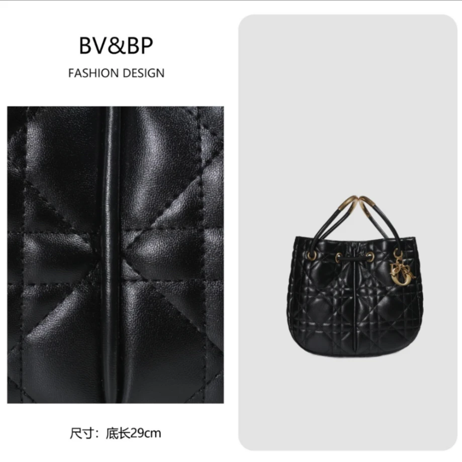 BV&BP经典藤格纹单肩手提抽绳斜跨水桶包BV9906-黑色