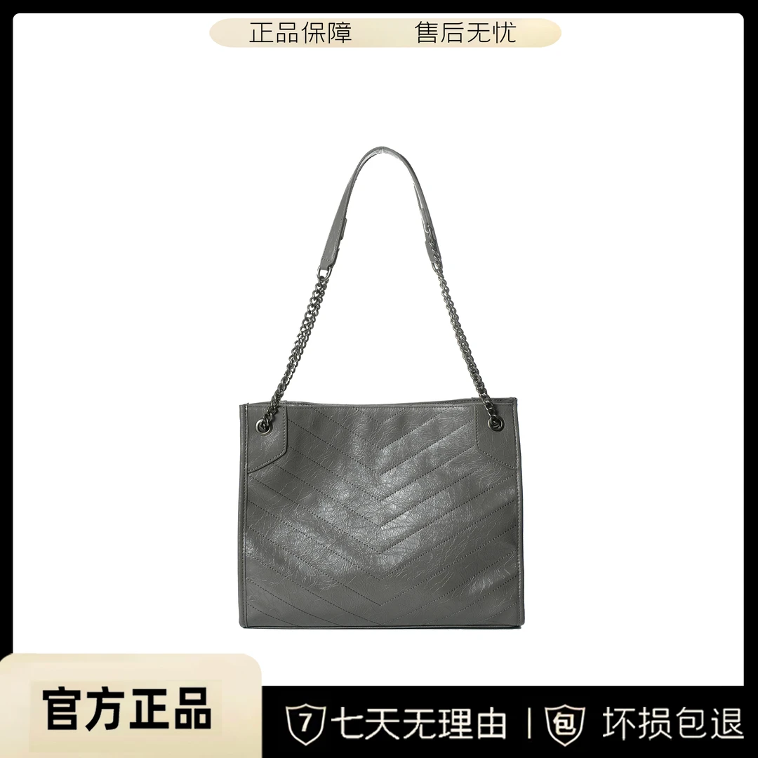 BV&BP新款油蜡牛皮链条大容量单肩女包BV023-1-灰色