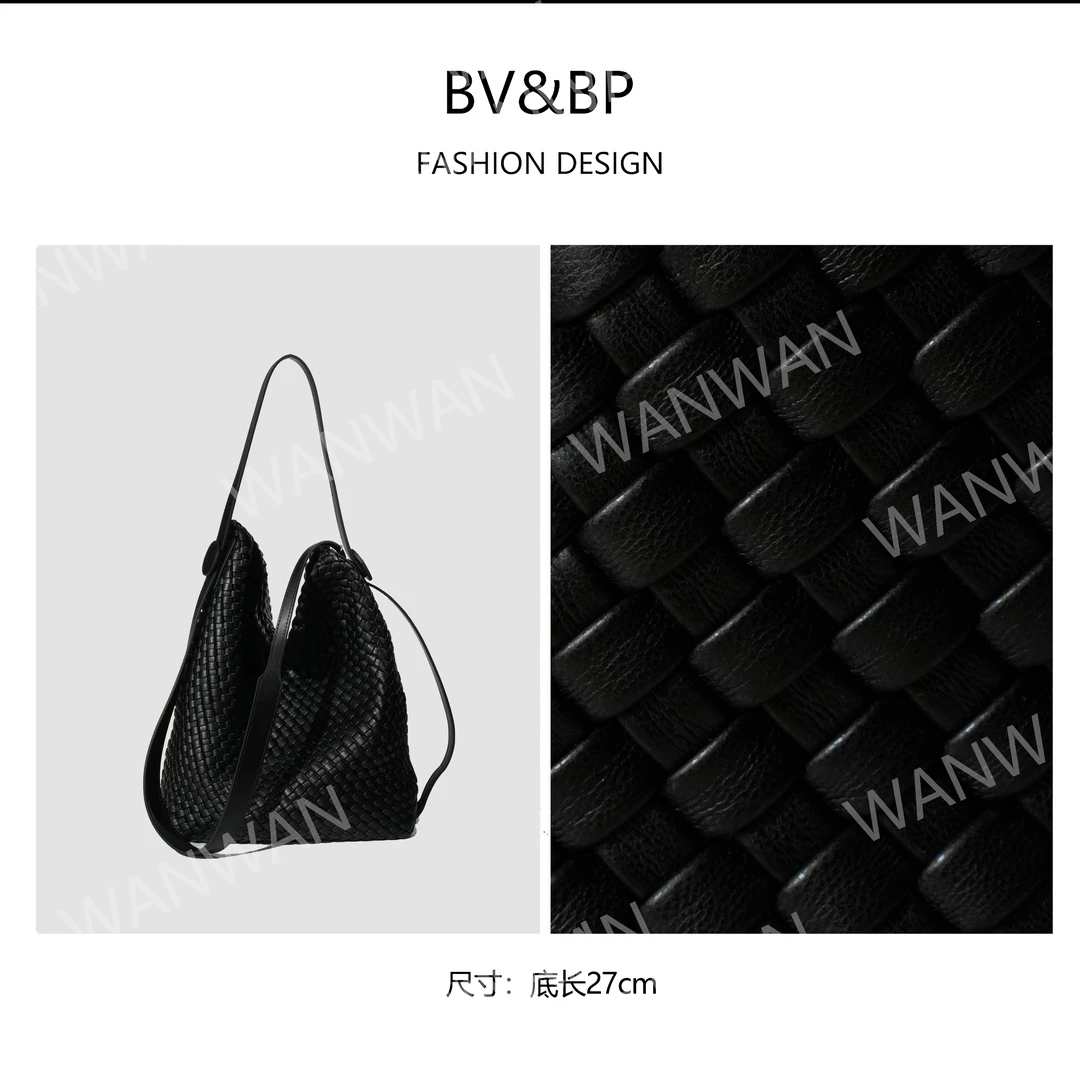 BV&BP新款慵懒编织水桶休闲百搭单肩斜挎女包BV6942-黑色
