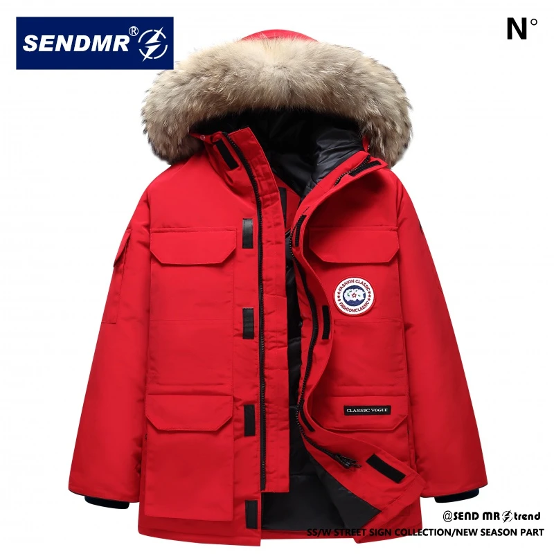 德国SendMr小鹅羽绒服男女加绒中长款加厚派克服真毛领羽绒服外套