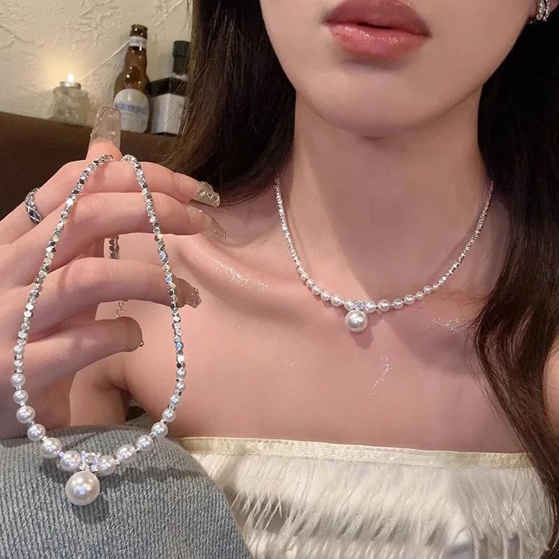 非金属项链 设计感碎银珠珠项链女款轻奢小众高级感锁骨链颈链潮