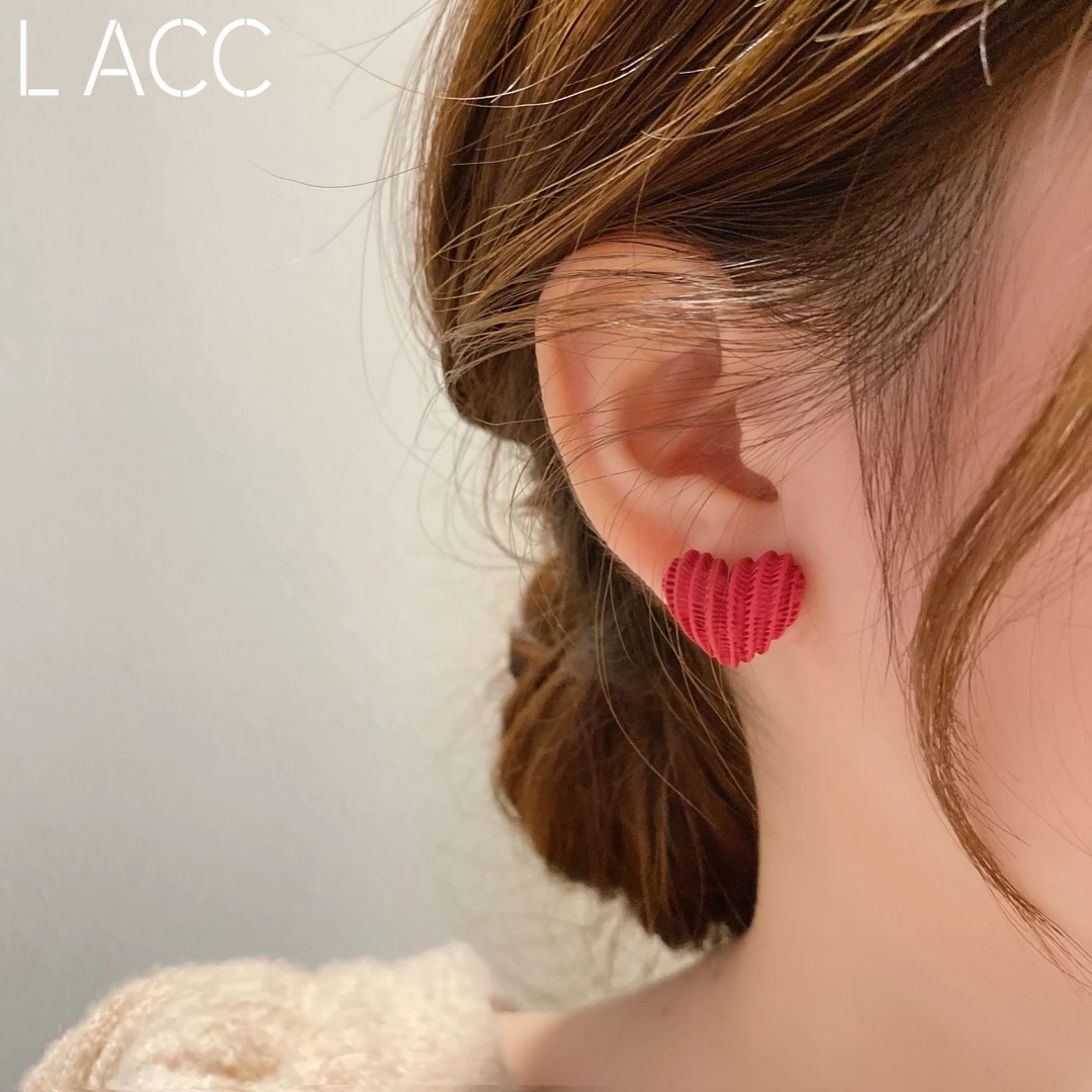 铜合金耳饰 韩国红色爱心耳环耳钉法式小众高级感耳饰网红轻奢