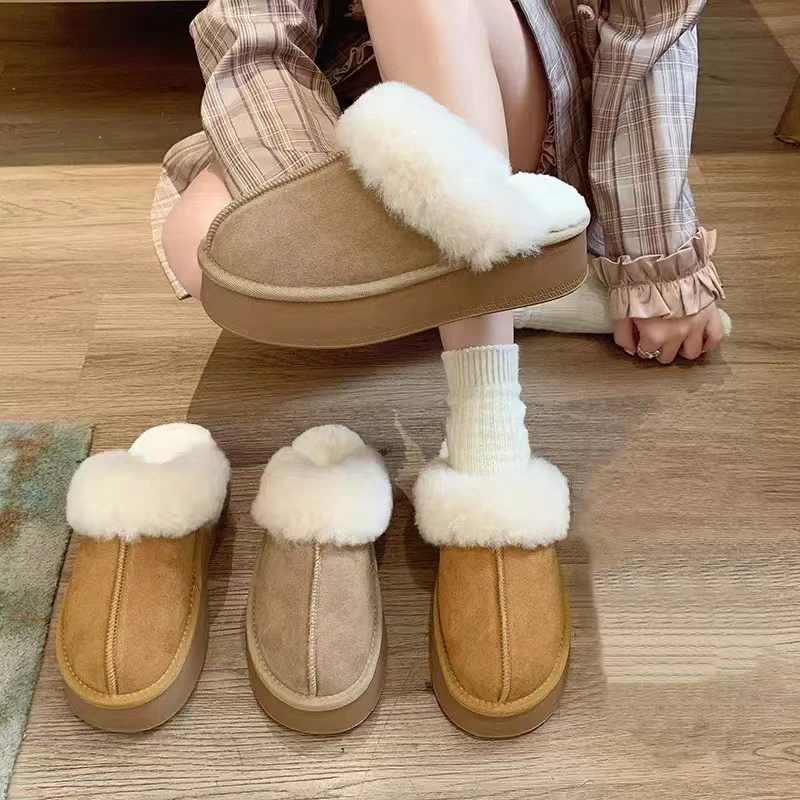 2024 年冬季新款一脚蹬厚底可外穿皮毛一体包头拖鞋