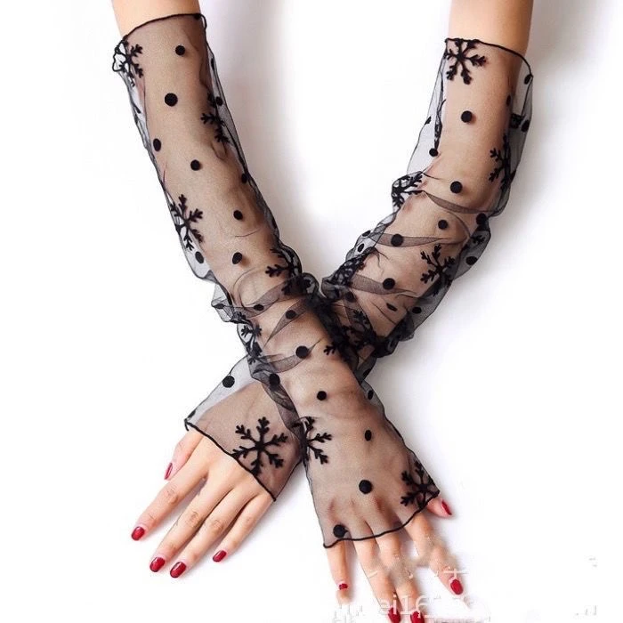 夏季蕾丝防晒袖套女防紫外线冰袖薄款护臂冰丝长袖开车骑车手套女