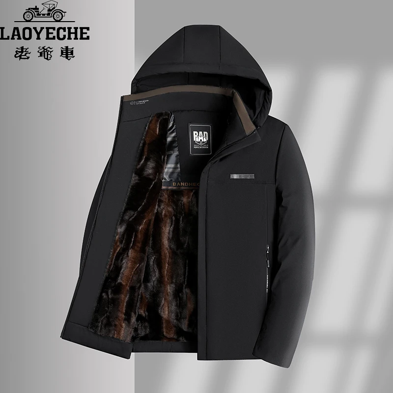老爷车棉服男士休闲爸爸连帽加绒加厚保暖冬季户外中长款防风秋冬