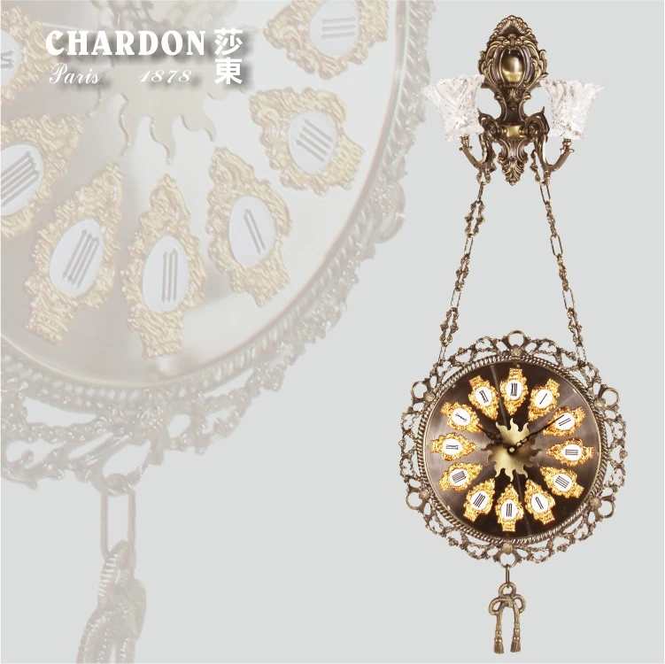 欧式挂钟巴洛克风格金属带灯吊挂钟BR-805A3美式挂钟客厅卧室摆