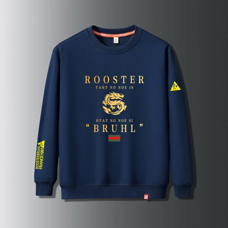 法莱尔公鸡高端商务男上衣休闲宽松大码圆领套头卫衣加绒加厚秋冬