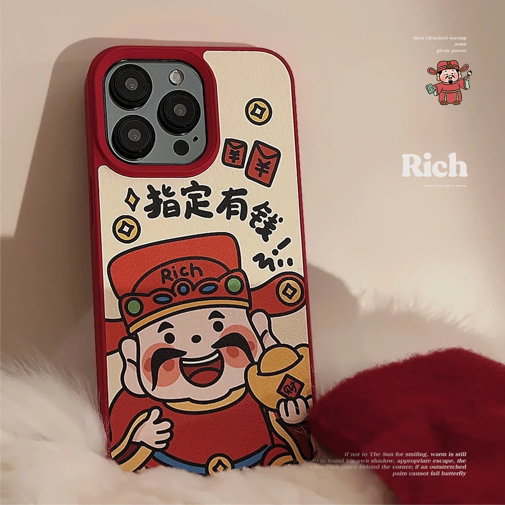 指定发财iPhone15手机壳苹果14新年财神爷11适用13Promax皮质12潮