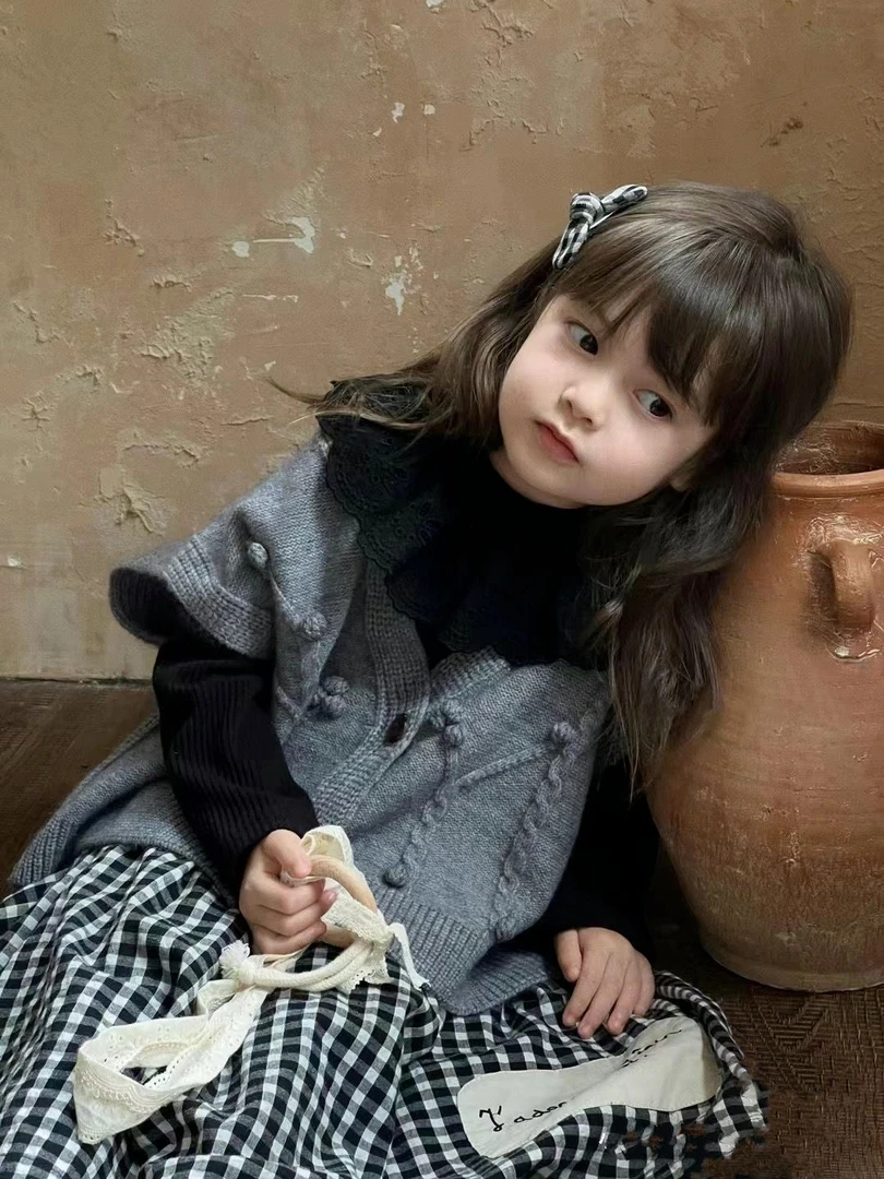 2024女童毛衣马甲秋季新款中小童韩版纯色时髦洋气儿童背心开衫潮