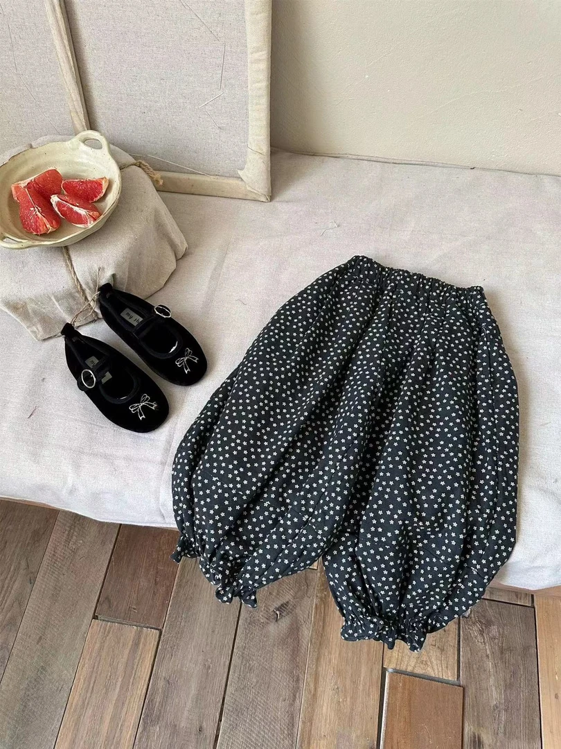 2024秋季新品韩版宽松舒适百搭花边碎花女童灯笼裤