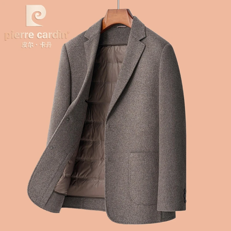 皮尔卡丹男士毛呢西服冬季商务休闲可拆羽绒内胆西装双面羊毛外套