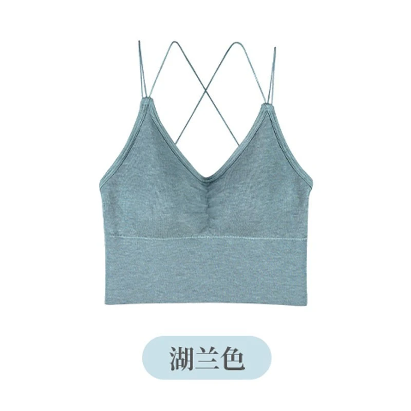 慵懒色系细肩带交叉无钢圈美背吊带8863