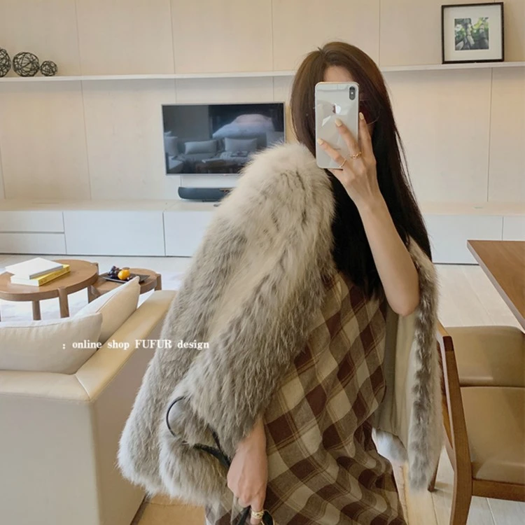 FIRELADY FUR 芬兰进口彩狐狐狸毛V领时尚皮草外套女