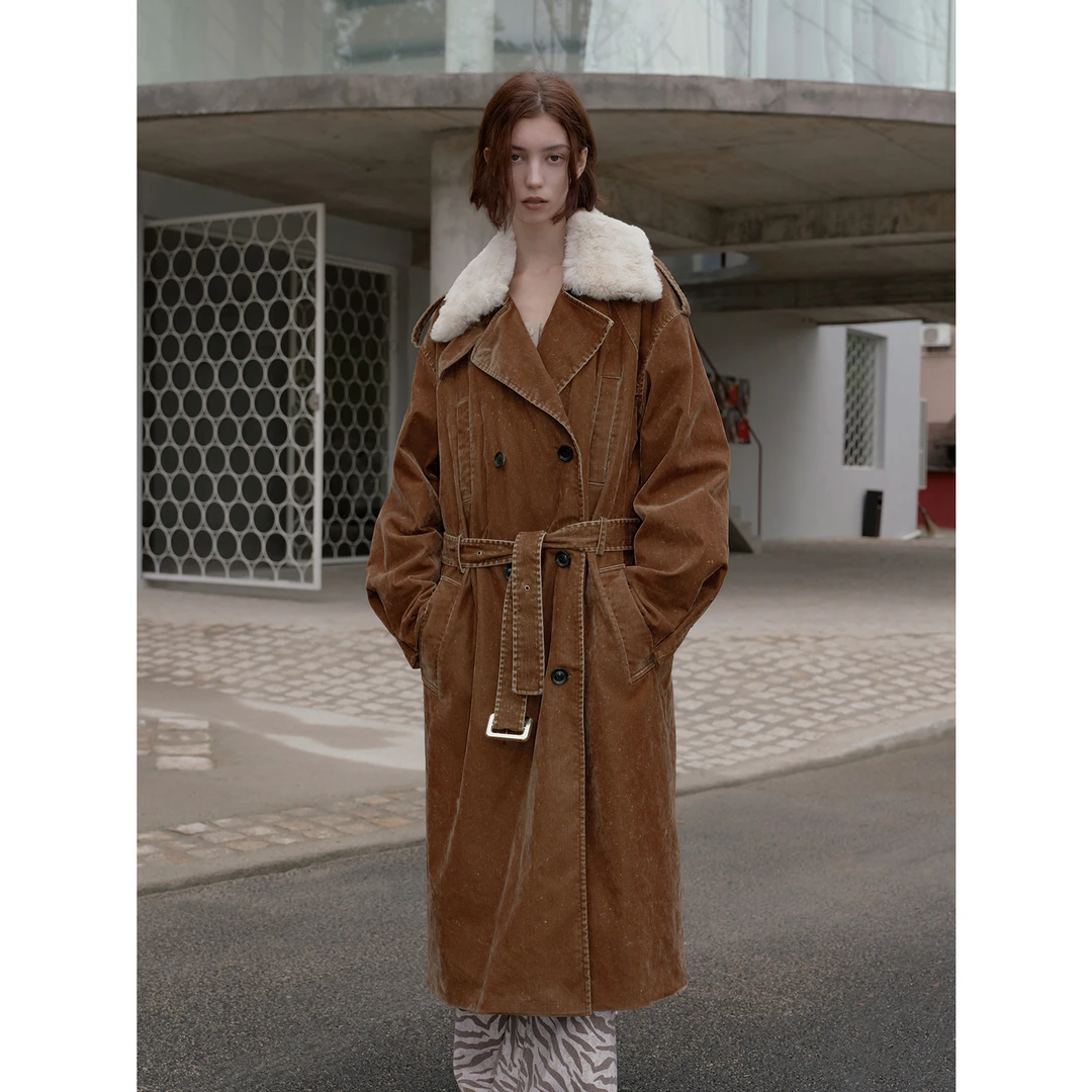 付智恩 风衣与冬 翻领收腰宽松长款羽绒派克