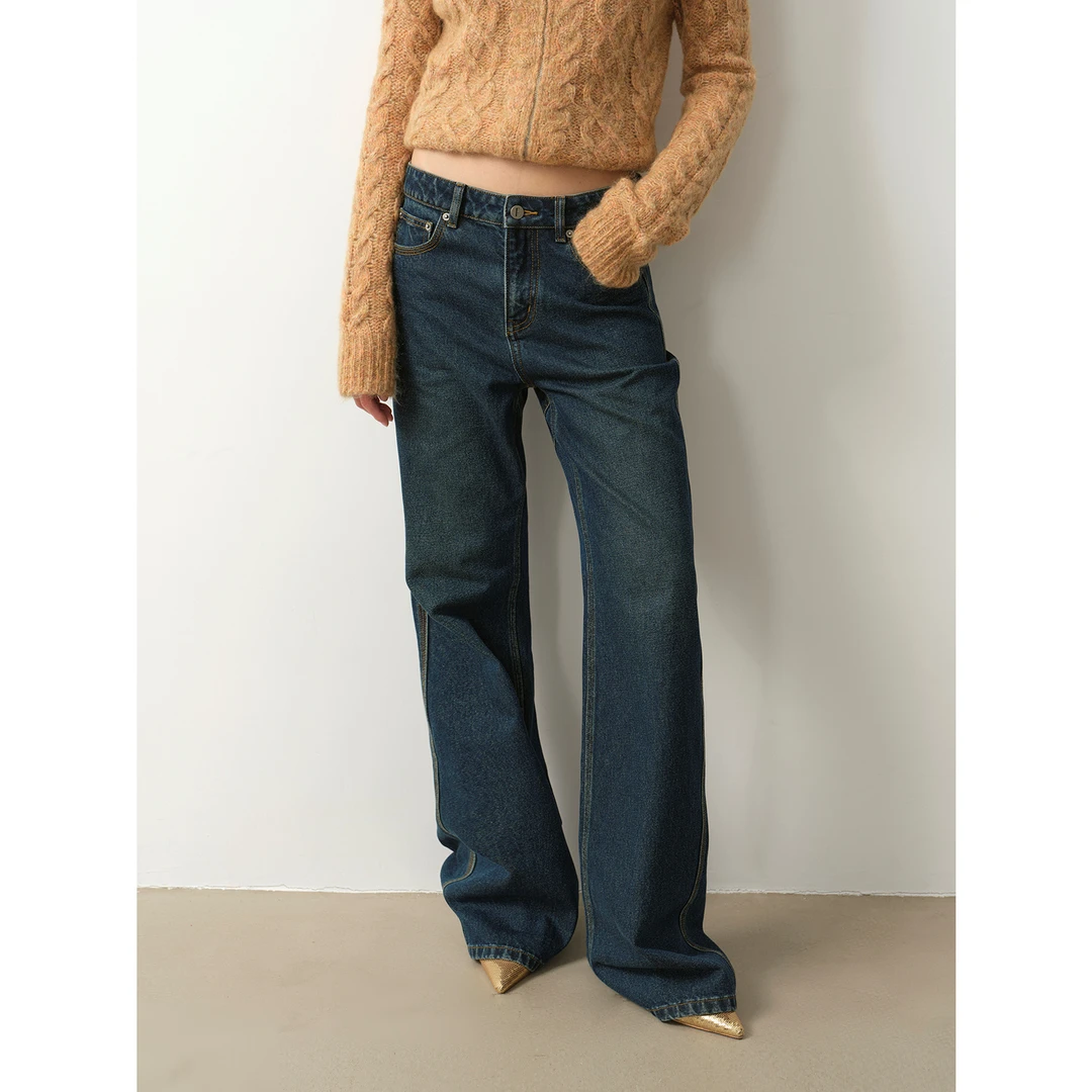 付智恩 纯粹微喇 日本进口面料 Vintage复古水洗宽松微喇牛仔裤女