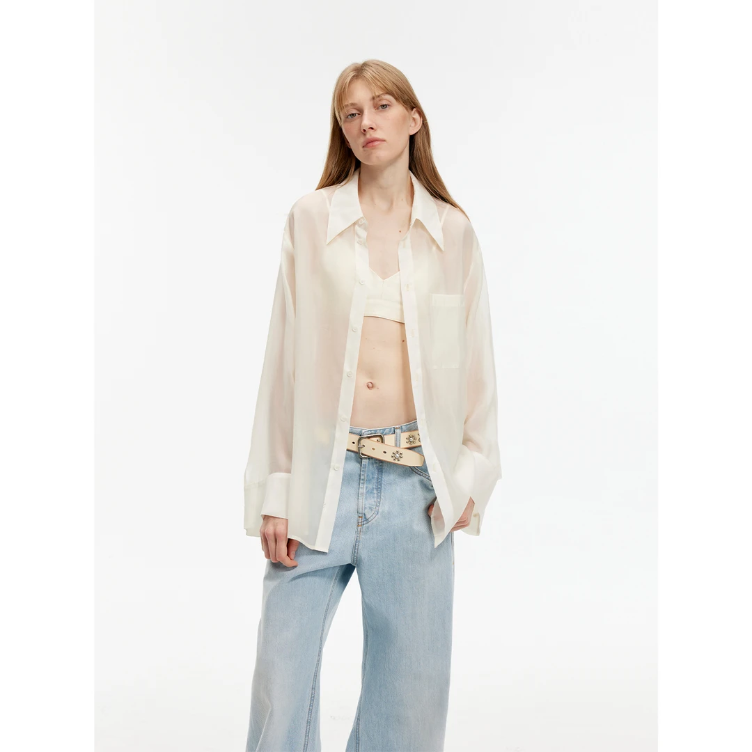 FIRELADY FUR/朦胧感十足 简约宽松廓形喇叭长袖衬衫 付智恩