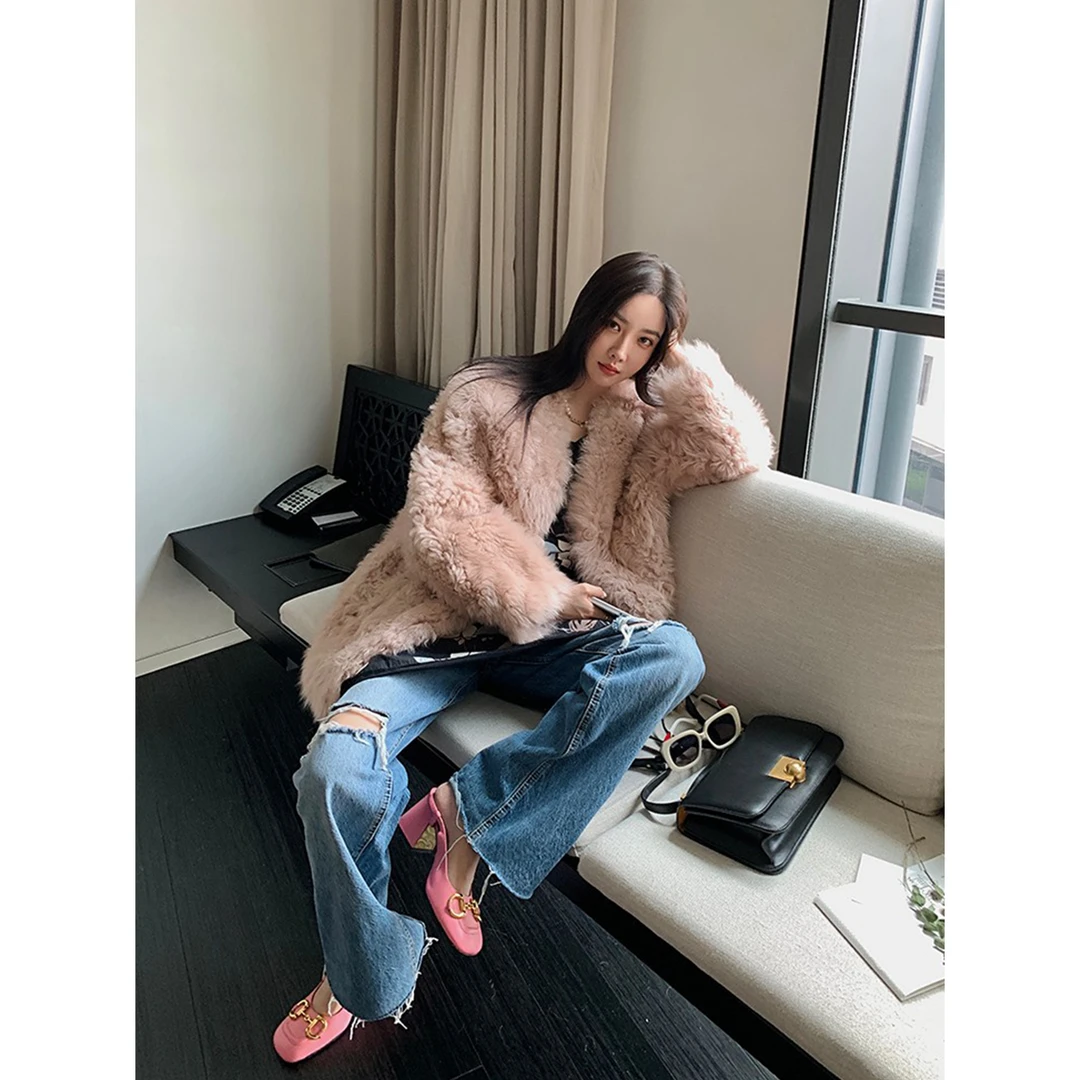 付智恩 桃桃乌龙 托斯卡纳皮毛一体外套女减龄羊羔毛皮草大衣冬季