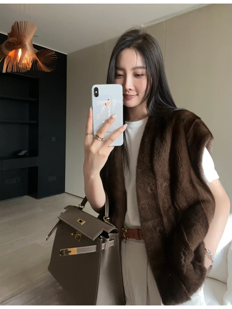 付智恩 进口小母貂皮草外套女整貂古着经典水貂马甲