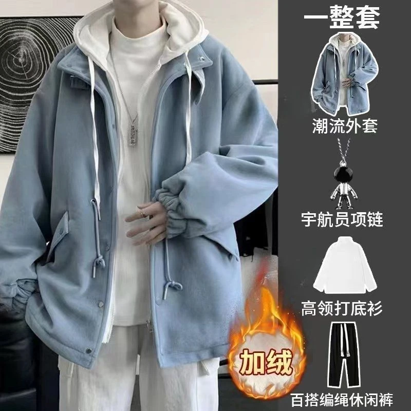 假两件棉衣男冬季棉袄潮牌男装三件一套搭配帅气冬装保暖棉服外套