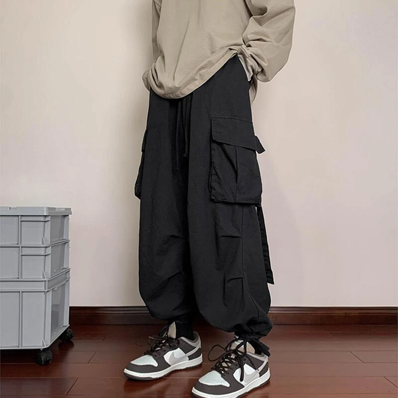 春秋美式日系工装裤男宽松大码机能束脚裤潮牌高街阔腿休闲长裤子