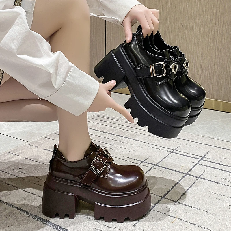 厚底粗高跟小皮鞋女2025春季新款真皮复古jk英伦风一脚蹬乐福单鞋