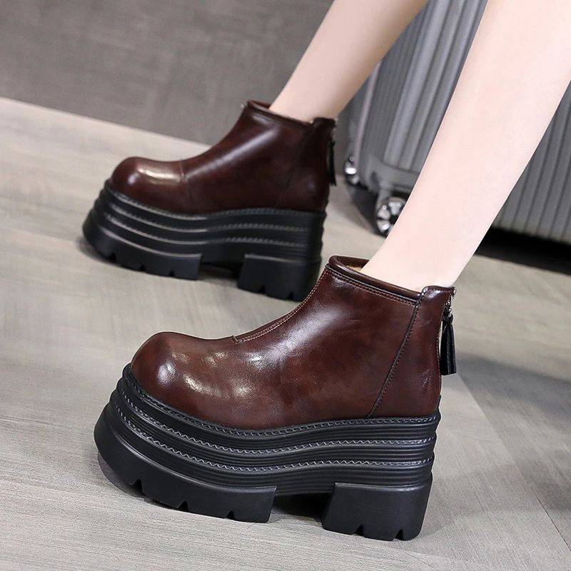 10cm增高厚底雪地靴女冬季2025新款加绒加厚防水防滑皮面保暖棉鞋