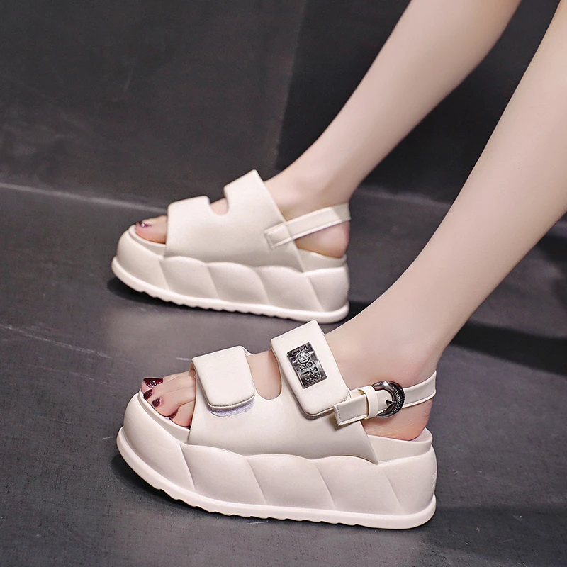 厚底凉鞋女2024新款夏季外穿高级感复古罗马鞋增高松糕运动沙滩鞋