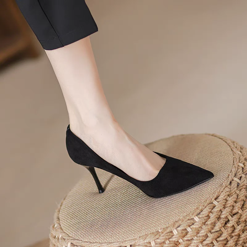 职业高跟鞋女2024夏新款气质不累脚工装鞋透气工作鞋细跟黑色单鞋