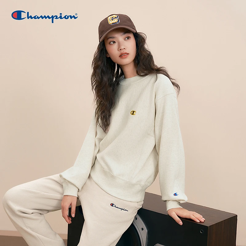 Champion针织logo圆领卫衣女士2024冬季新款简约休闲百搭长袖上衣
