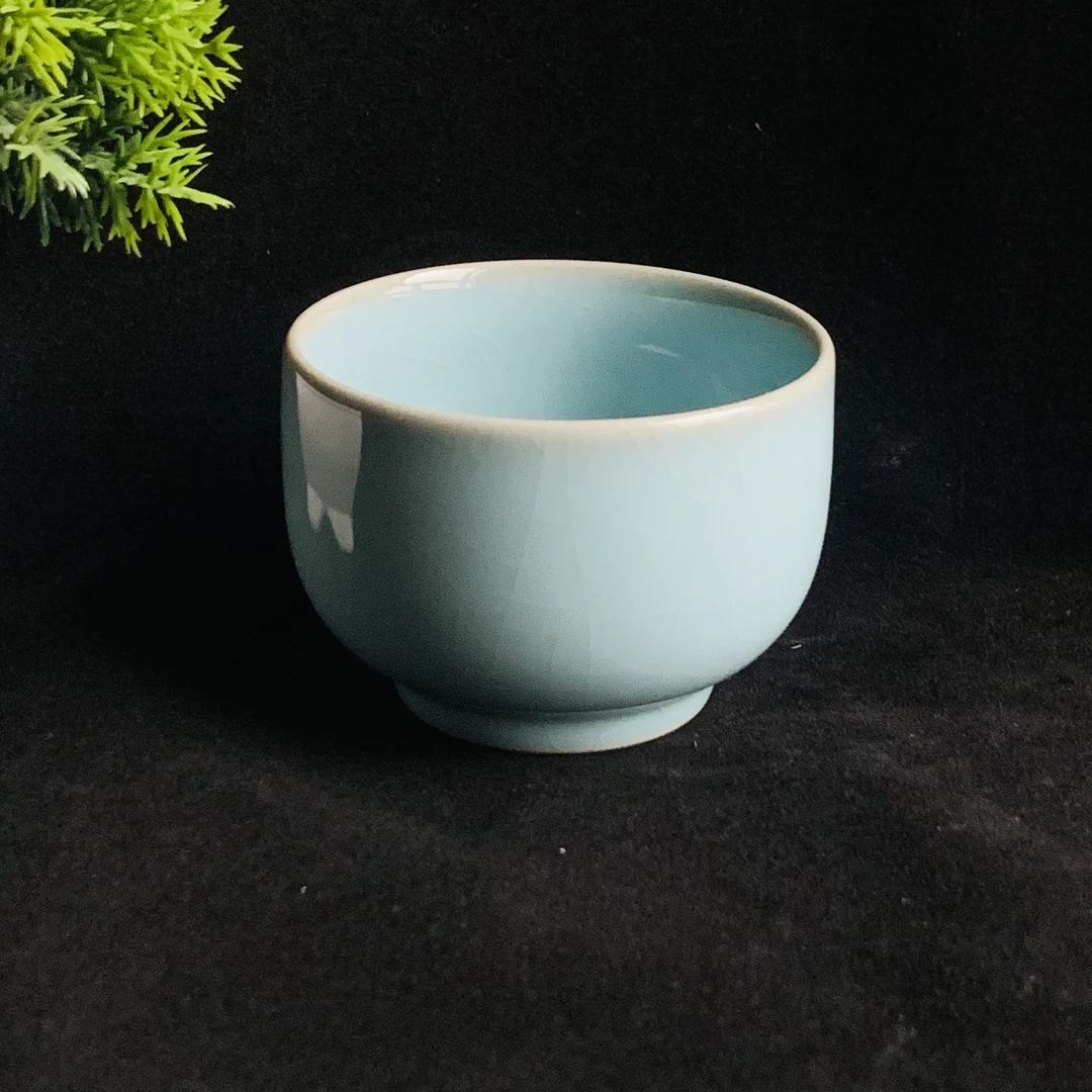 天青色汝窑汝瓷手工天青釉主人杯陶瓷名窑色釉扳指杯竹节杯马蹄杯