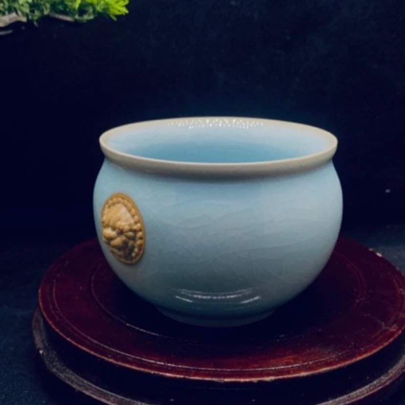当代 原矿汝瓷天青釉狮头缸杯主人杯汝窑手工汝窑便携陶瓷名窑