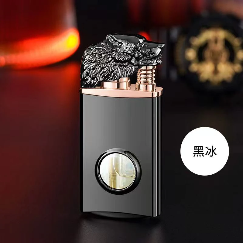创意狼头打火机魔术双火焰直冲+明火透明发光仓金属机身男礼潮