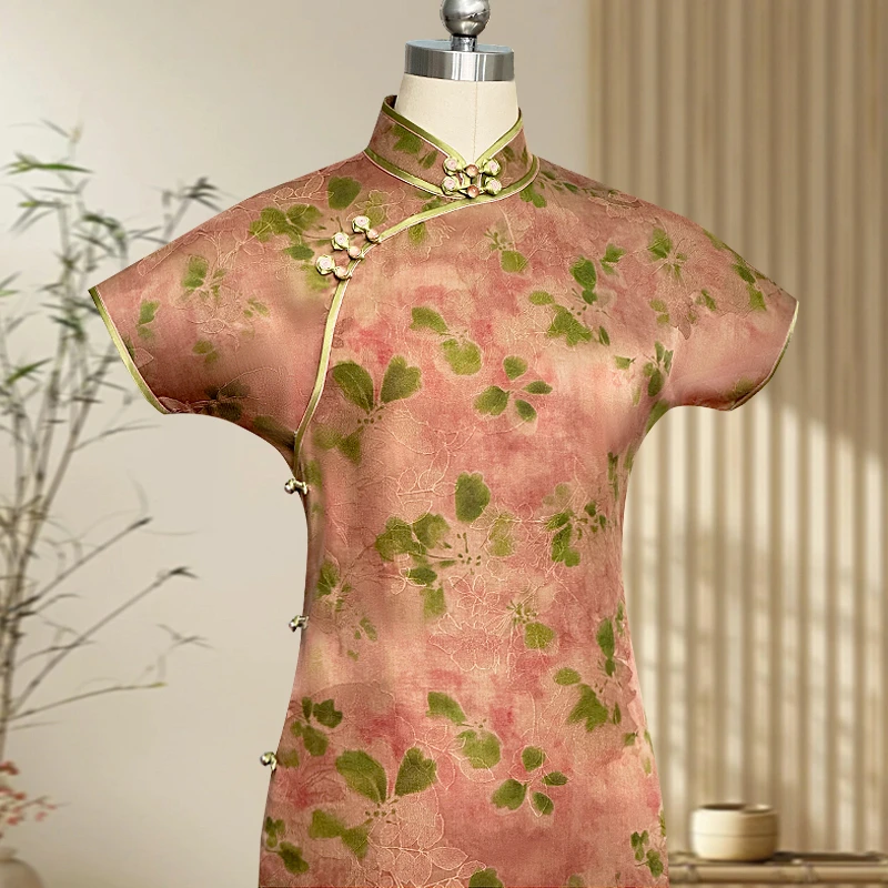 知否 玲珑娇高端旗袍真丝香云纱手工古法全开襟一片式平裁年轻夏