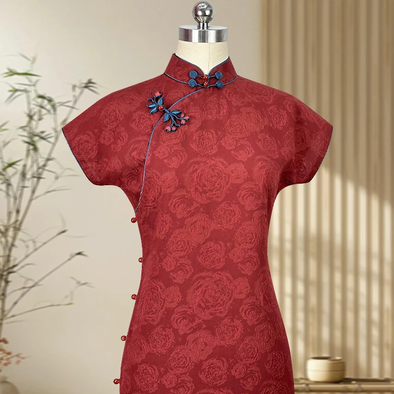 安苒 玲珑娇高端旗袍真丝冠乐绉香云纱手工一片式平裁古法复古夏