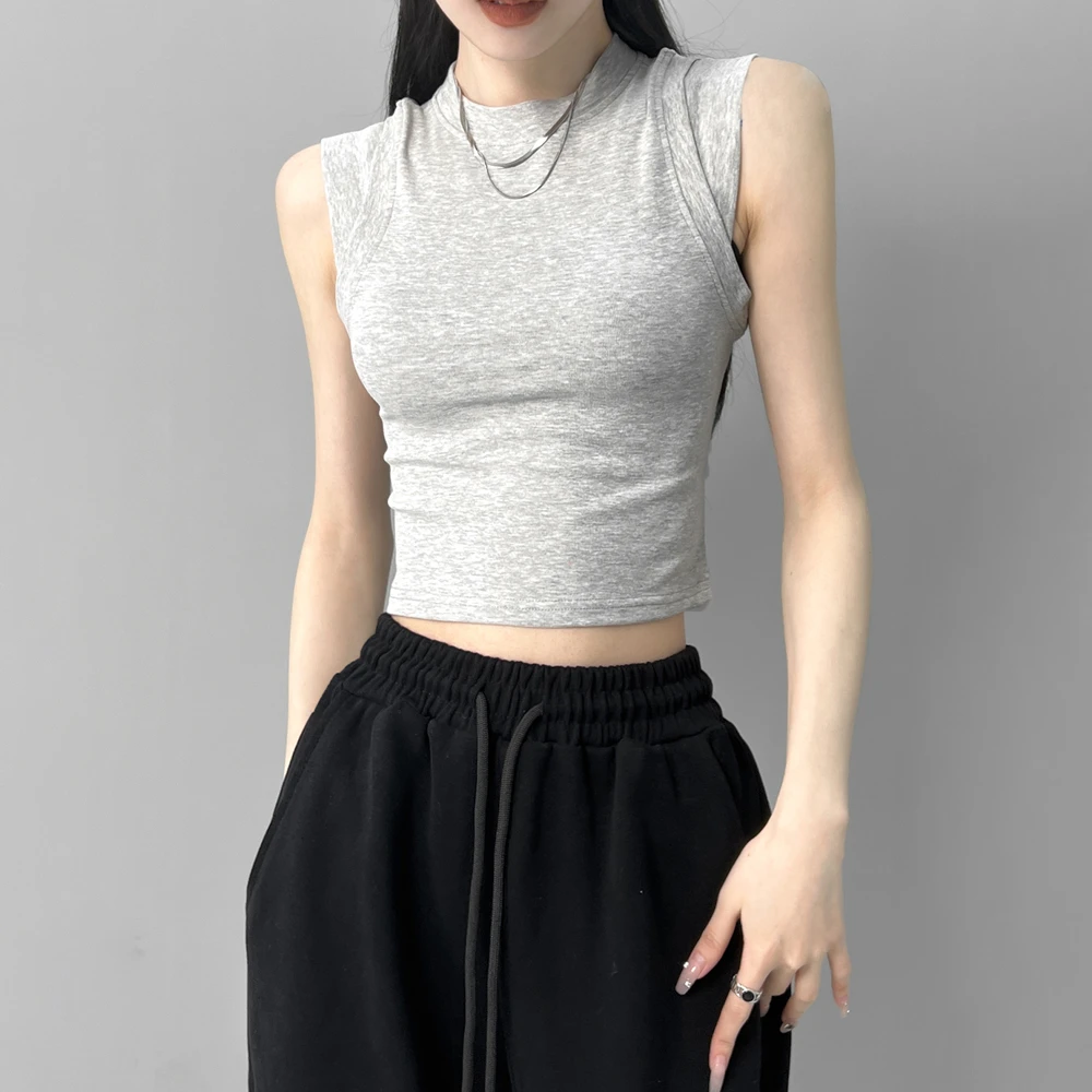 动感少女小飞袖2024夏季新款修身短款背心T恤女辣妹露脐无袖上衣